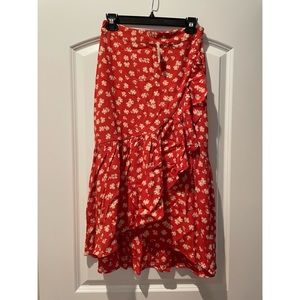 Madewell Ruffle-Wrap Midi Skirt in Happy Hibiscus NWT